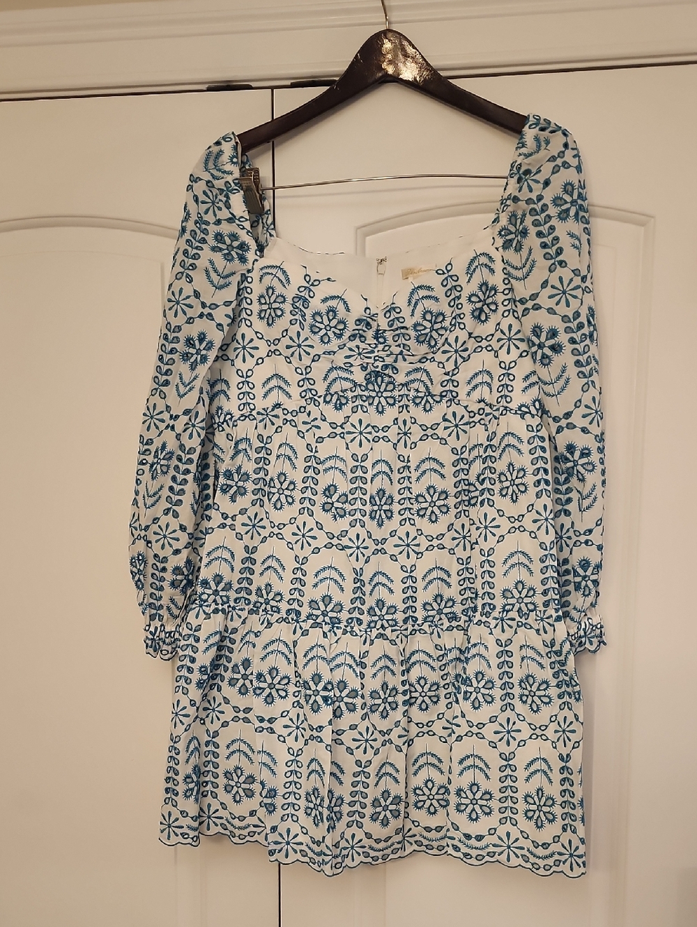 Shoshanna White Mini Dress with Teal Floral Embroidery
